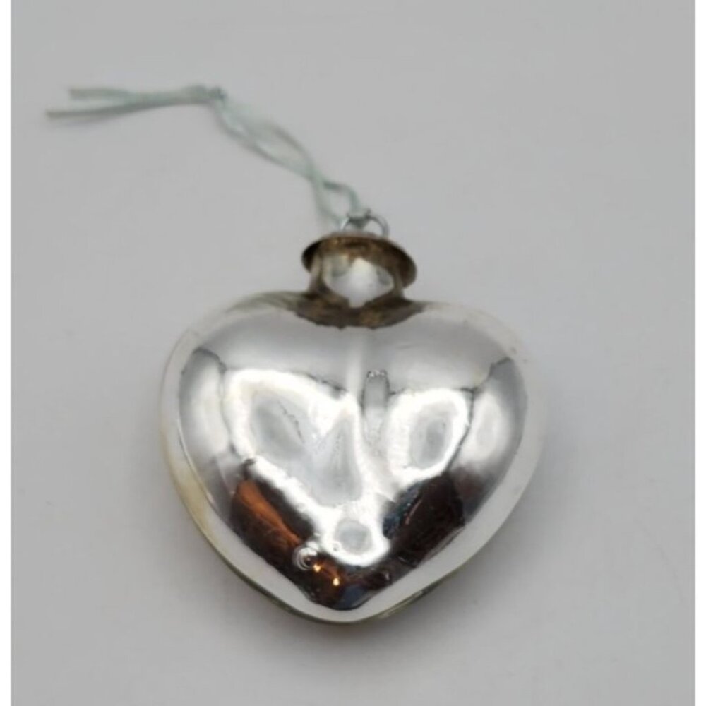 Vintage Silver Mercury Glass heart Ornament 4"